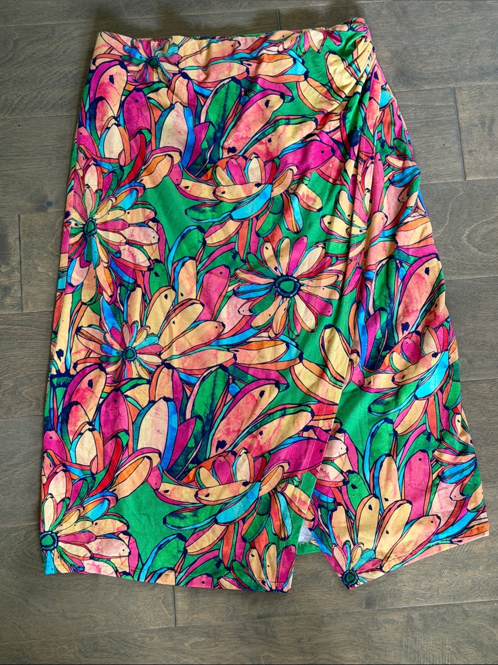 FARM Rio Green Floral Skirt with Pink & Yellow Accents